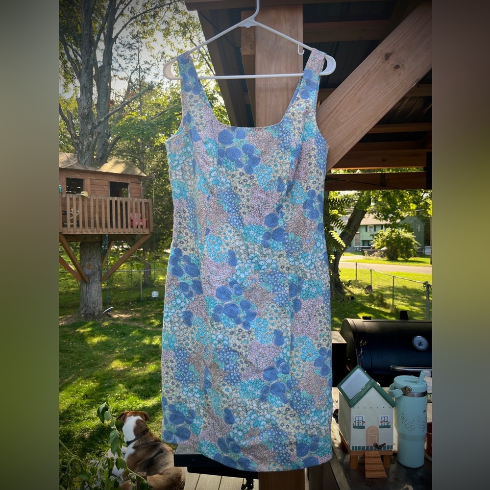 Newport News Linen Women’s Sleeveless Ditsy Floral Dress Preppy Old Money Beachy